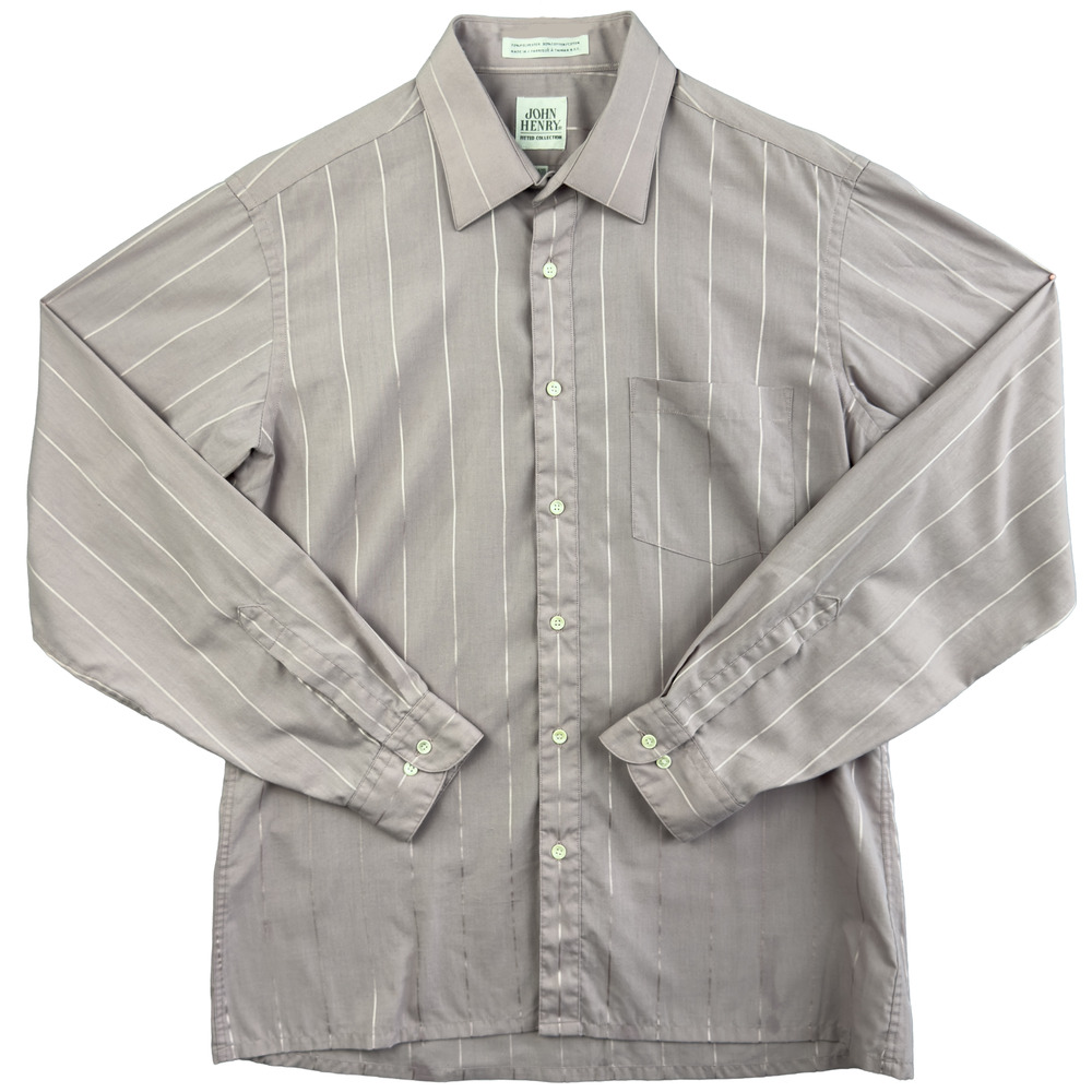 VTG John Henry Fitted Collection Grey Pinstripe Dress Shirt  (16½ 34/35) Office